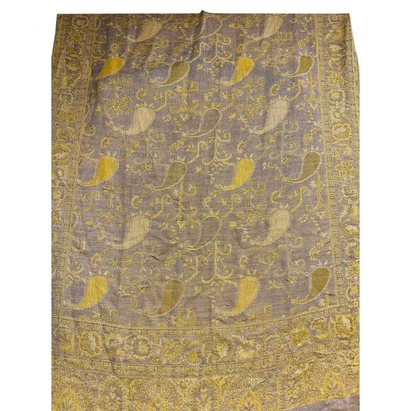 Pashmina Scarf Gold Gray Paisley w/ Fringe Washable NWT - Picture 6 of 8